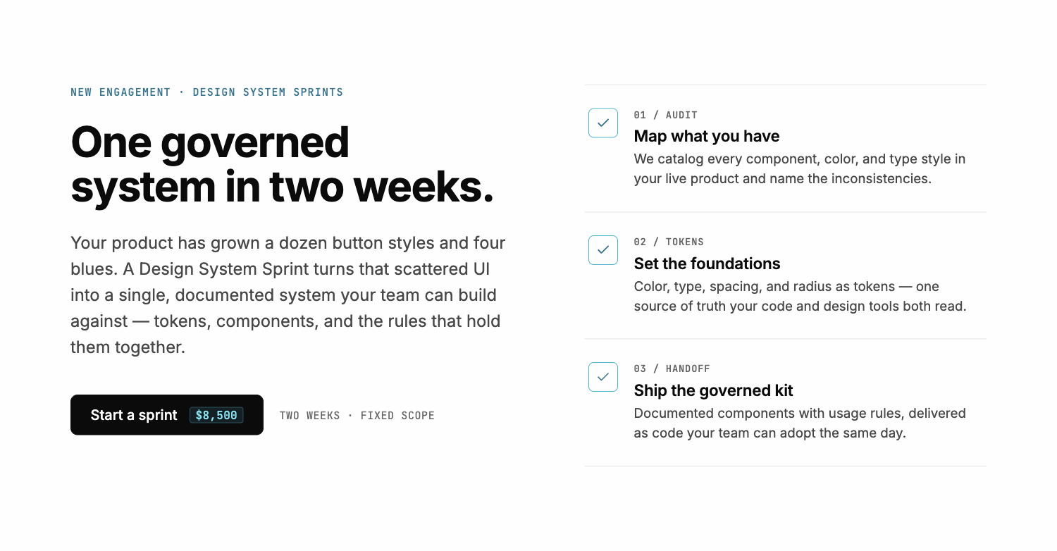 Studio North design sprint section created from approved brand rules